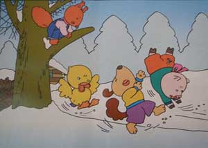 小动物扫雪的故事：雪中小路